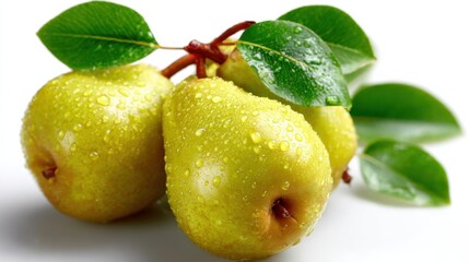 Poster - Ripe Pears With Water Droplets on a White Background, Symbolizing Freshness and Healthy Eating for Food Bloggers and Nutritionists : Generative AI