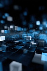 Aufkleber - Futuristic Grid With Floating Cubes and Blue Particles, Representing Innovation and Digital Transformation in Technology Solutions : Generative AI