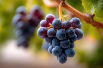 Poster - Close-Up of Ripe Grapes on Vine in Vineyard, Showcasing Agricultural Harvest and Local Food Production : Generative AI