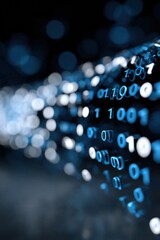 Aufkleber - Abstract Binary Code Stream in Blue and White, Illustrating Digital Transformation and Cybersecurity Solutions for Modern Business : Generative AI