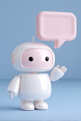 Leinwandbilder - Friendly White Robot with Pink Speech Bubble on Blue Background, Symbolizing Artificial Intelligence and Digital Communication for Tech Innovation : Generative AI