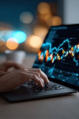 Poster - Person Typing on Laptop Displaying Financial Chart, Representing Investment Strategy and Digital Transformation in Modern Business : Generative AI