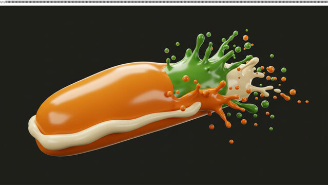 Vibrant Orange and Green Liquid Splashing, 3D Render
