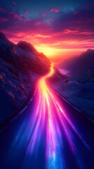 Fototapete - Digital technology rainbow-colored luminous ray illustration poster background