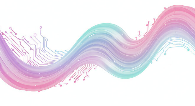 Abstract Pastel Wave with Circuit Board Design Digital Art Illustration