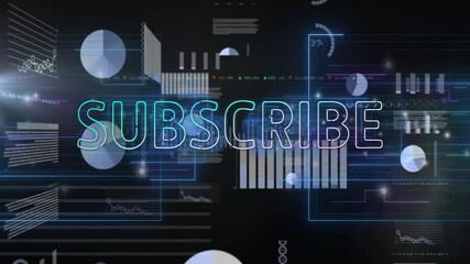 Poster - Outline SUBSCRIBE text emerging charts sliding glow pulsing tickers changing inviting subscription