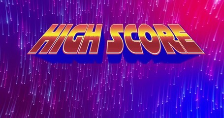 Poster - Fading in 3D HIGH SCORE text turning gold and glowing over neon streaks, celebrating gaming victory