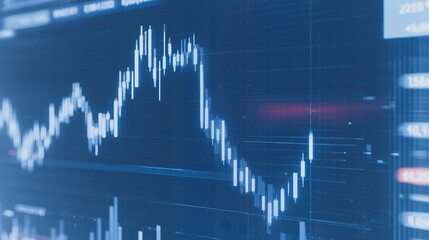 Poster - Financial Graph on a Monitor: A close-up view of a computer screen displays a dynamic financial graph, illustrating market trends and fluctuations in real-time.