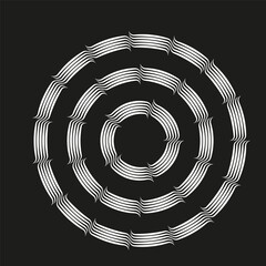 Poster - White spiral circles. Optical vector illusion. Black background design. Curved ring pattern.
