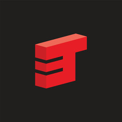 Poster - letter t 3d motion run simple gradient logo vector