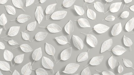Poster - Seamless Pattern White Leaves Gray Background Minimalist Botanical Design image