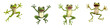 © sahida - Set of playful cartoon frog jumping in the air with dynamic pose, isolated on transparent background.