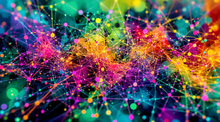 Abstract Colorful Network Connection with Lines and Dots Technology Background