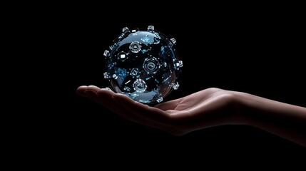 Aufkleber - Global Digital Network on Human Hand, Connecting the World via Technology