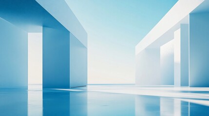 Poster - Abstract Minimalist Architecture with Soft Blue Tones and Reflections