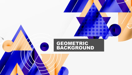 Poster - Abstract geometric design. Blue, yellow shapes overlap white space. Modern style, clean lines, dynamic composition.