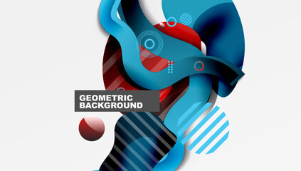 Poster - Abstract design features flowing shapes, vibrant colors. Blue, red gradients create dynamic composition. Modern geometric background.