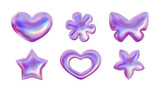 Pink vector 3d icon set. Y2k metallic emoji. Heart, flower, butterfly and star. Holographic stickers collection Pink vector 3d icon set. Y2k metallic emoji. Heart, flower, butterfly and star. Holographic stickers collection
