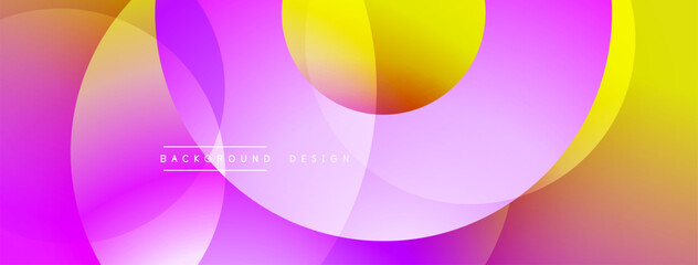 Poster - Abstract vibrant background. Overlapping circles create dynamic colorful composition. Pink, purple, yellow hues dominate design. Modern aesthetic.