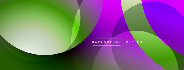 Poster - Abstract vibrant background. Overlapping circles create dynamic visual effect. Green, purple hues dominate composition. Modern design element.