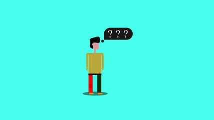 Poster - Person with thought bubble containing question marks expresses confusion, uncertainty, and doubt. Flat design style highlights emotion and indecision visually.