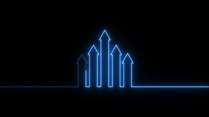 Poster - Abstract neon arrows rising on a black background representing growth and forward progression.