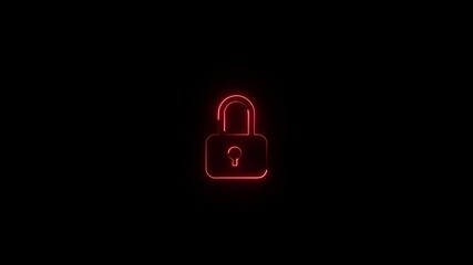 Poster - Glowing red neon padlock security animation representing protection privacy and digital safety concept