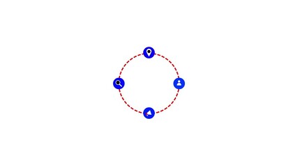 Fototapete - Document paper icon inside a circle represents files and reports. Animated circular process diagram with icons representing location, search, people, and announcement