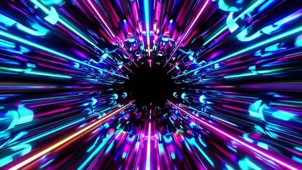 Poster - Neon tunnel odyssey abstract vibrant glowing futuristic energy dynamic colorful immersive digital journey with glowing blue cyan