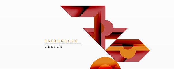 Aufkleber - Abstract geometric design features layered shapes, warm color palette. Red, orange tones create dynamic composition against white backdrop. Modern aesthetic, suitable background element.