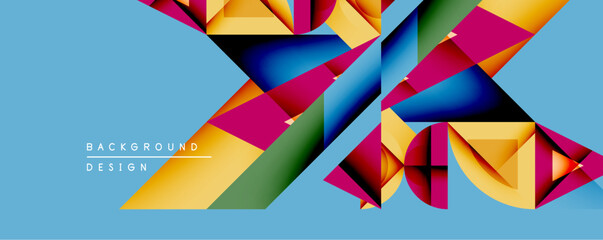 Aufkleber - Abstract geometric composition. Vivid colors intersect, creating dynamic visual effect. Shapes overlap, forming complex pattern on light blue backdrop. Modern design element.