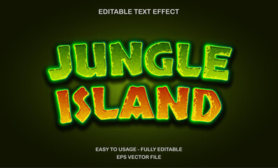 Poster - Jungle island text, editable text effect template, 3d bold shiny, neon glow title movie text style