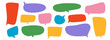 © vika_k - Colored hand drawn speech bubble collection. Doodled dialog box set. Scribbled textured marker comic talk frames. Red, yellow, green balloon text box bundle. Bright sketched chat box pack. Vector