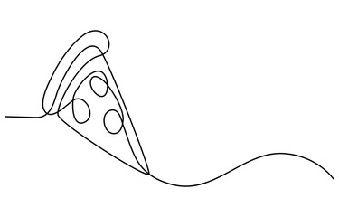 Poster - Continuous single one line drawing of delicious sliced cheese pizza design outline vector illustration