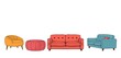 © Prasong - Hand-drawn vector illustration set of pouf, ottoman, banquette, and backless sofas Upholstered furniture for interior design Isolated on white,  banquette,   nordic