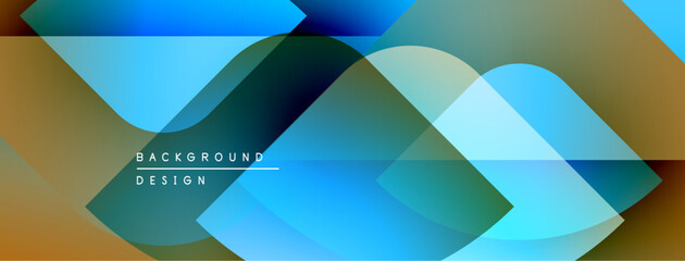 Poster - Abstract geometric composition. Overlapping shapes create dynamic visual effect. Blue, gold hues dominate design. Modern, clean aesthetic.