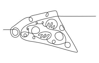 Poster - Continuous single one line drawing of delicious sliced cheese pizza design outline vector illustration