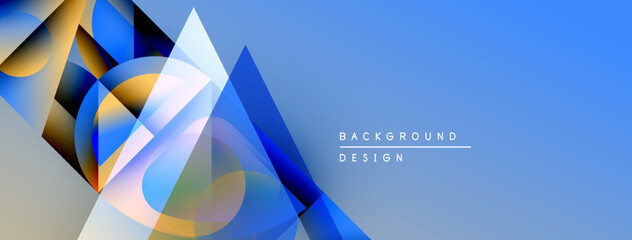Poster - Abstract geometric shapes, blue tones dominate. Modern design elements create dynamic visual effect. Gradient background adds depth.