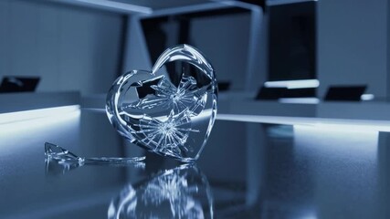 Aufkleber - Shattered heart reflection with broken glass, modern minimal blue abstract art, emotional sadness, loneliness, futuristic
