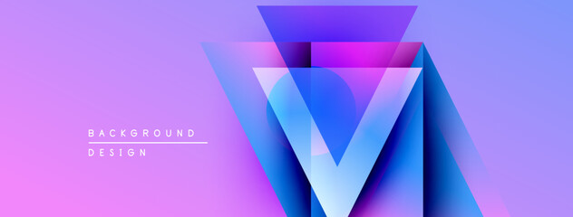 Aufkleber - Abstract geometric design. Purple, blue gradients create layered triangular shapes. Modern aesthetic, vibrant colors, digital illustration.