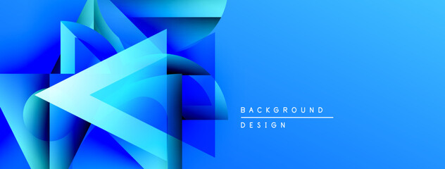 Fototapete - Abstract blue design features geometric shapes, gradients, dynamic composition. Modern background suitable for presentations, banners.