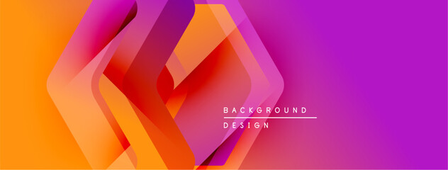 Aufkleber - Abstract geometric shapes overlap, creating vibrant orange, pink, purple gradient. Modern design element for backgrounds, banners.