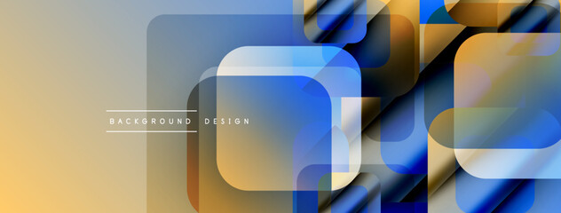 Poster - Abstract geometric shapes overlap. Blue, gold hues create modern design. Minimalist style, clean lines present visual interest.