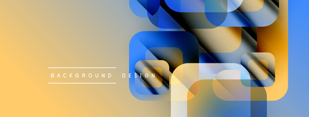 Poster - Abstract geometric shapes overlap, creating dynamic visual effect. Warm beige blends with cool blues, offering modern design.