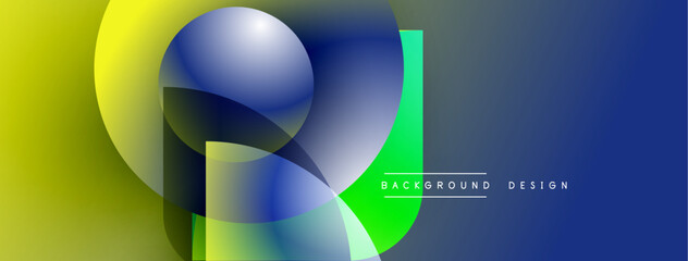 Poster - Abstract vibrant design features overlapping shapes, gradients. Yellow, blue hues create dynamic visual effect. Modern background element.