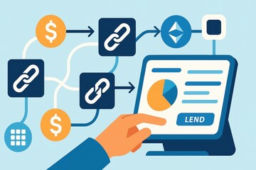 Poster - Digital Finance Illustration Featuring Lending, Blockchain, and Data Analysis Concept