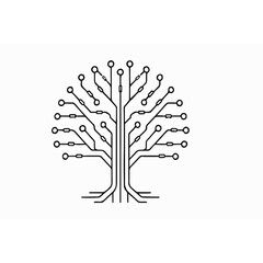 Fototapete - Abstract Circuit Board Tree Illustration A Minimalist Black and White Design Representing Technology Growth and Connectivity in a Modern Clean and Symbolic Style