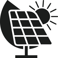 Poster - Black silhouette design representing integrated solar panel and leaf with sun rays