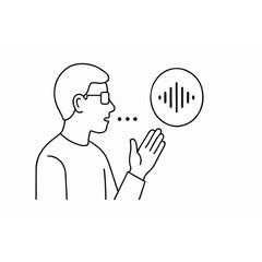 Poster - Illustration of a Man Speaking with a Sound Wave Icon Representing Voice Recognition Audio Processing or Speech Technology in a Clean Minimalist Style Design