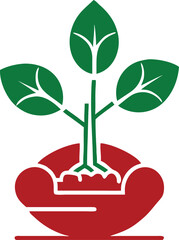 Poster - Simple illustration of a growing plant with leaves in a symbolic red pot